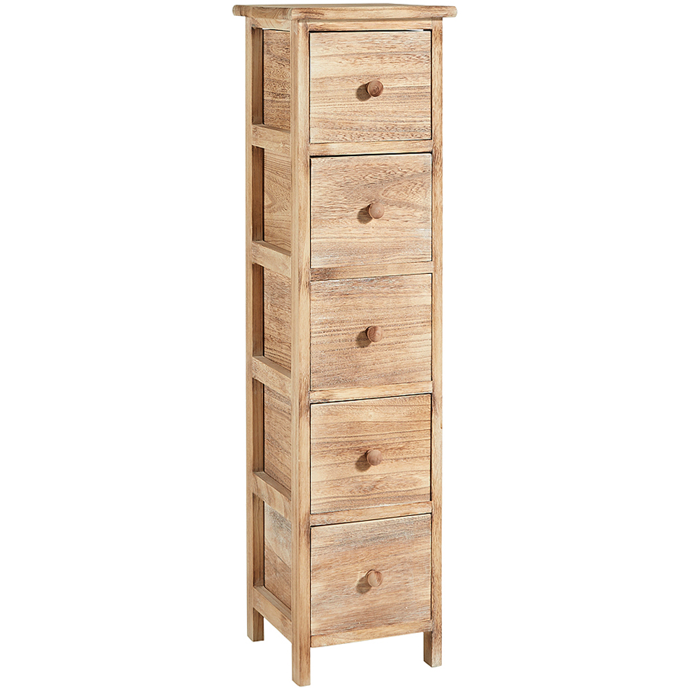Home Source Canterbury 5 Drawer Natural Washed Solid Wood Tall Chest of Drawers Image 2