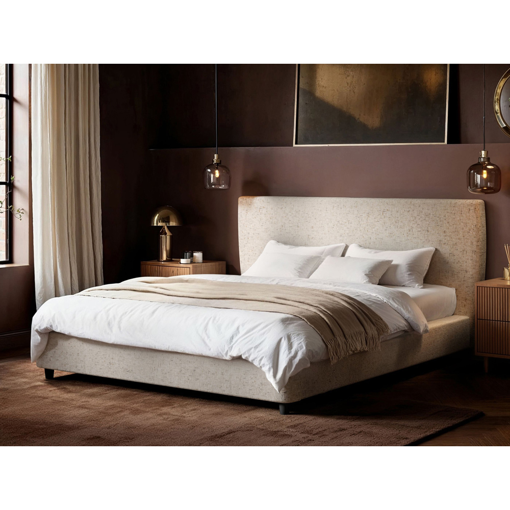 Solace+Co Luciana King Size Cream Chenille Upholstered Platform Bed Frame Image 6