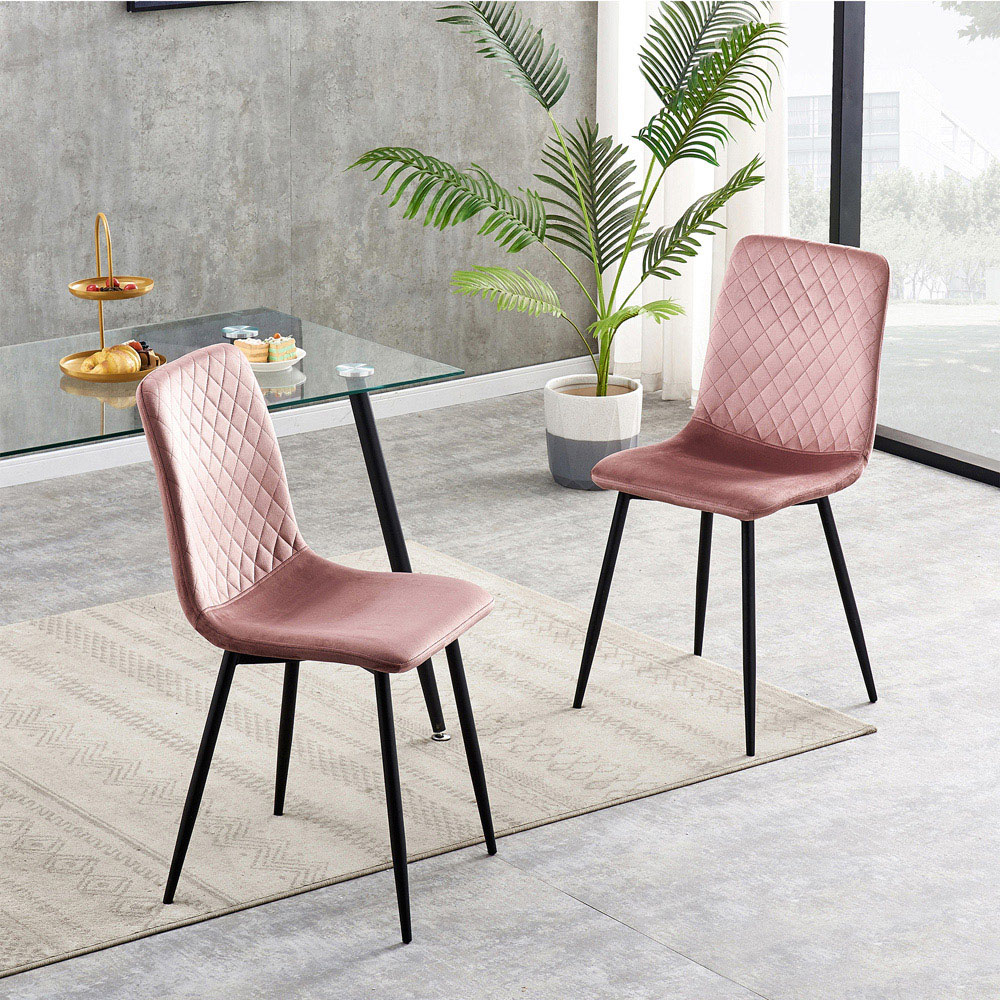 Lexi Set of 2 Pink Velvet Fabric Dining Chairs Image 5