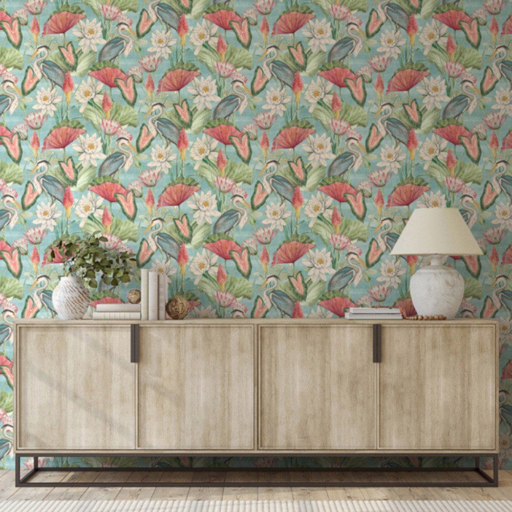 Esselle Home Waterlily Lake Soft Blue Wallpaper Image 3