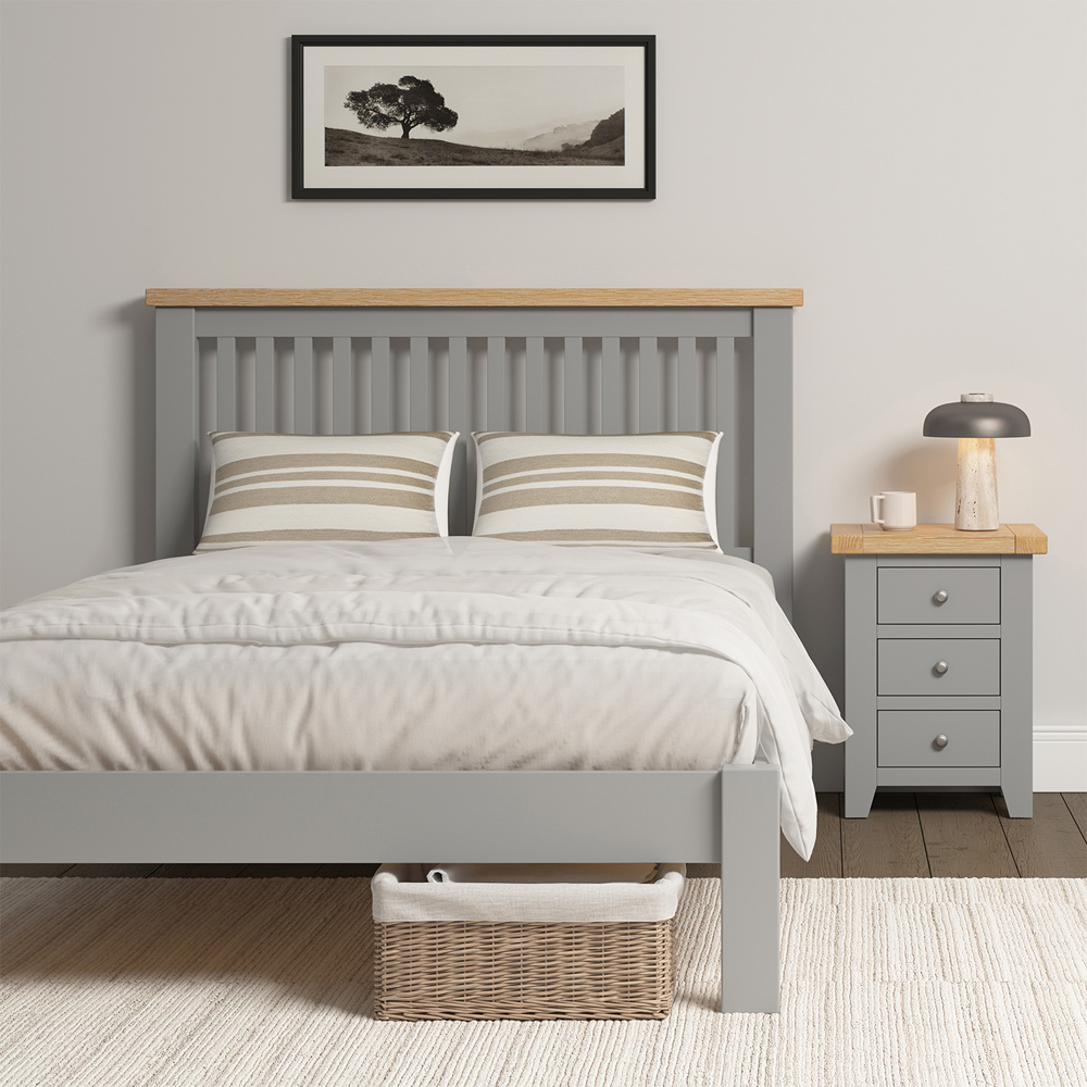 Seconique Windsor Double Pebble Grey and Oak Low End Bed Frame Image 7