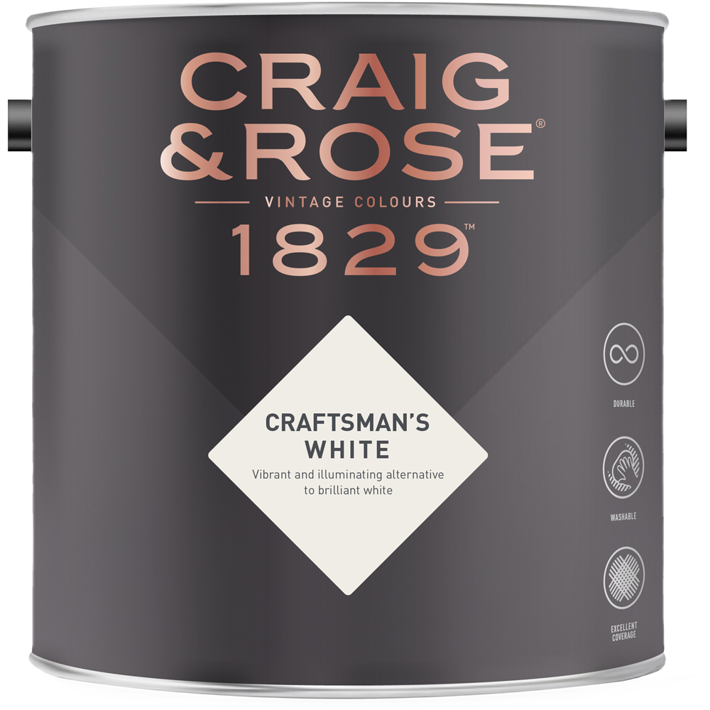 Craig & Rose Kitchen and Bathroom Craftsmans White Eggshell Paint 2.5L Image 2