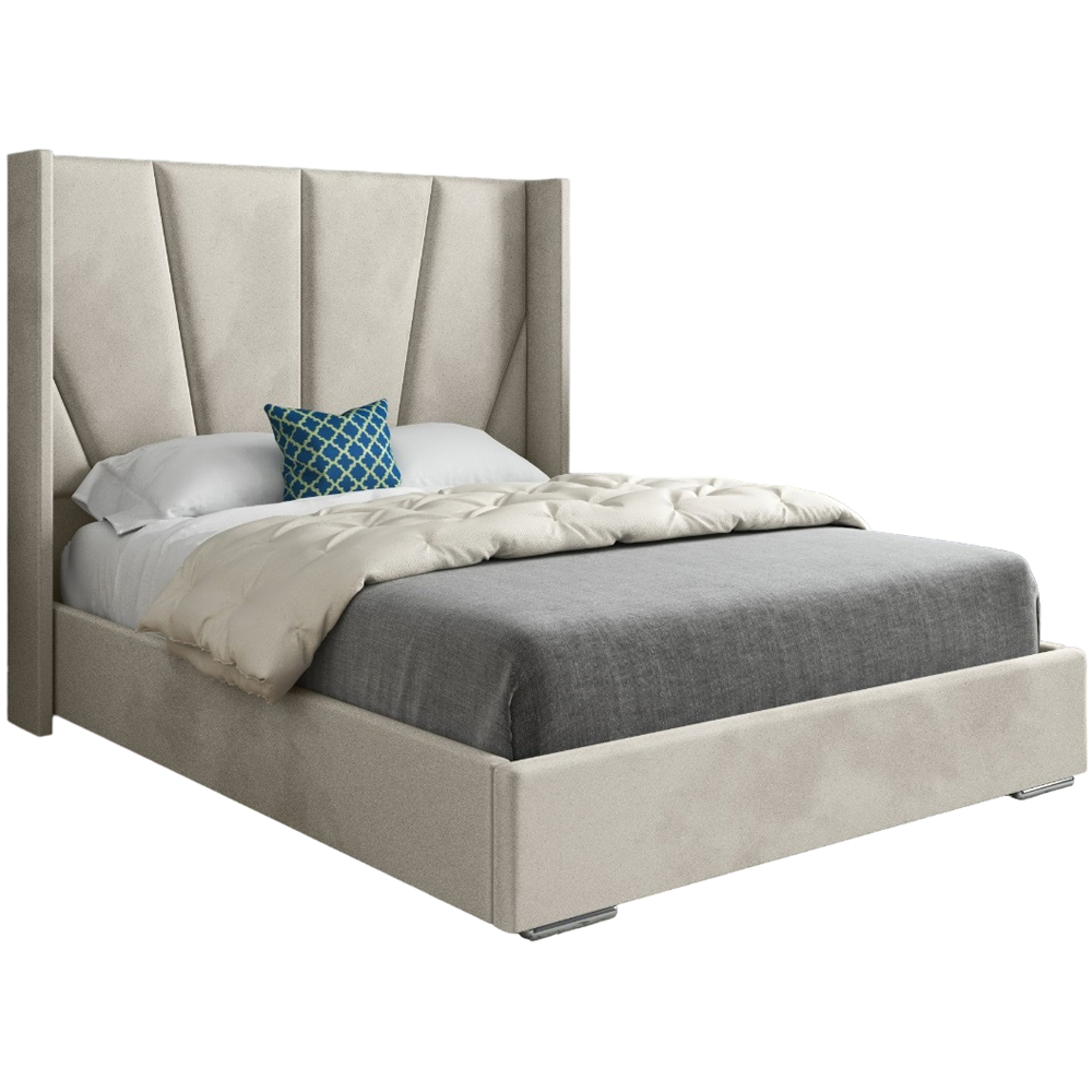 Bellini Silver Small Double Velvet Upholstered Bed Frame with Wide Curved Winged Headboard Image 2