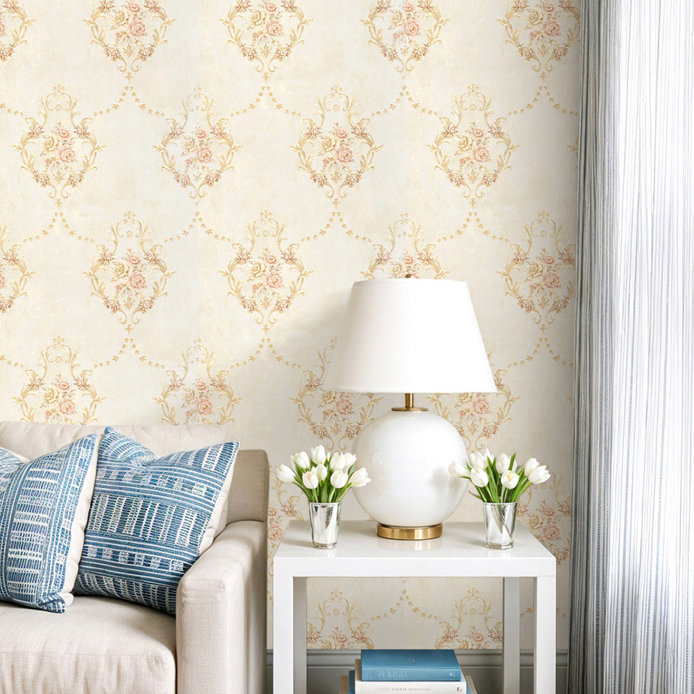 Living and Home Floral Pattern 3D Embossed Cream Non-Pasted Non-Woven Wallpaper Image 7