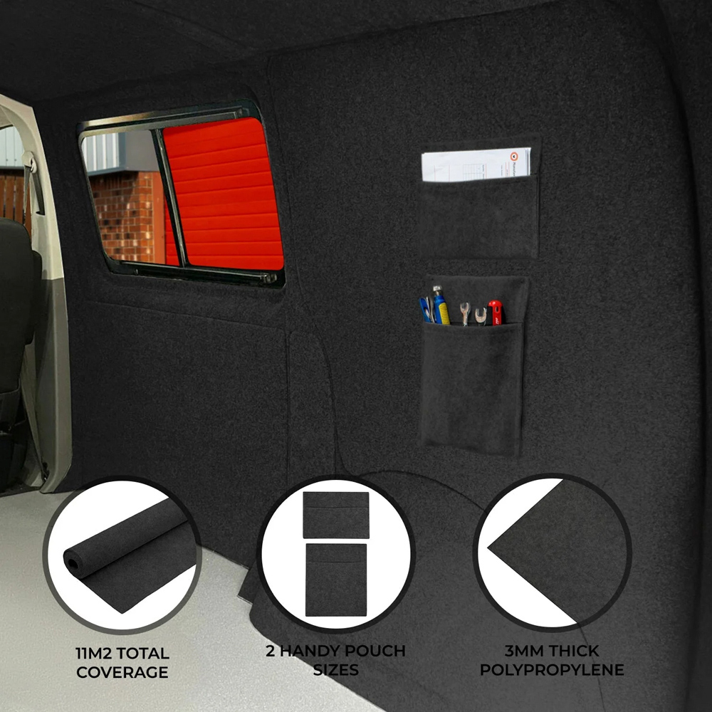 Monster Shop Anthracite Grey Van Carpet Lining and Storage Pouches Set with Adhesive Glue Image 4