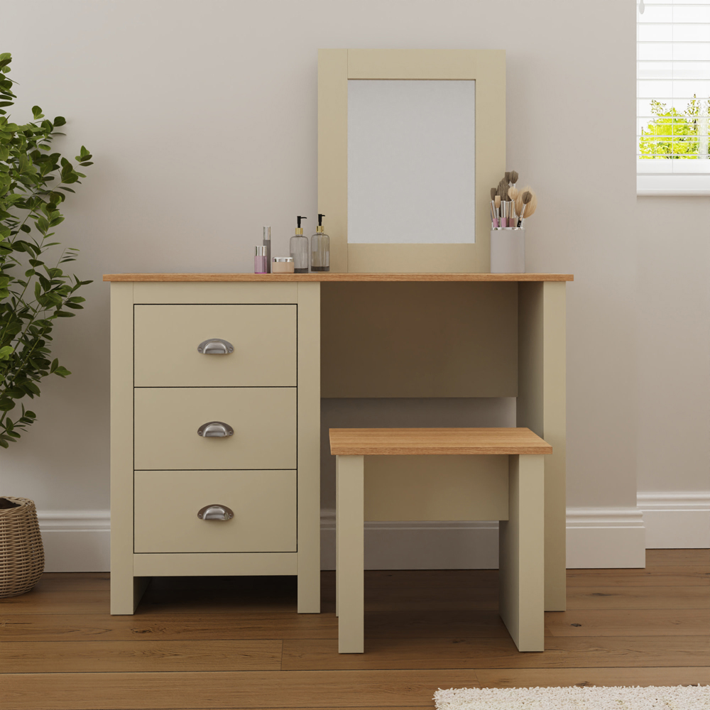 GFW Lancaster 3 Drawer Cream Dressing Table Set with Mirror Image 8