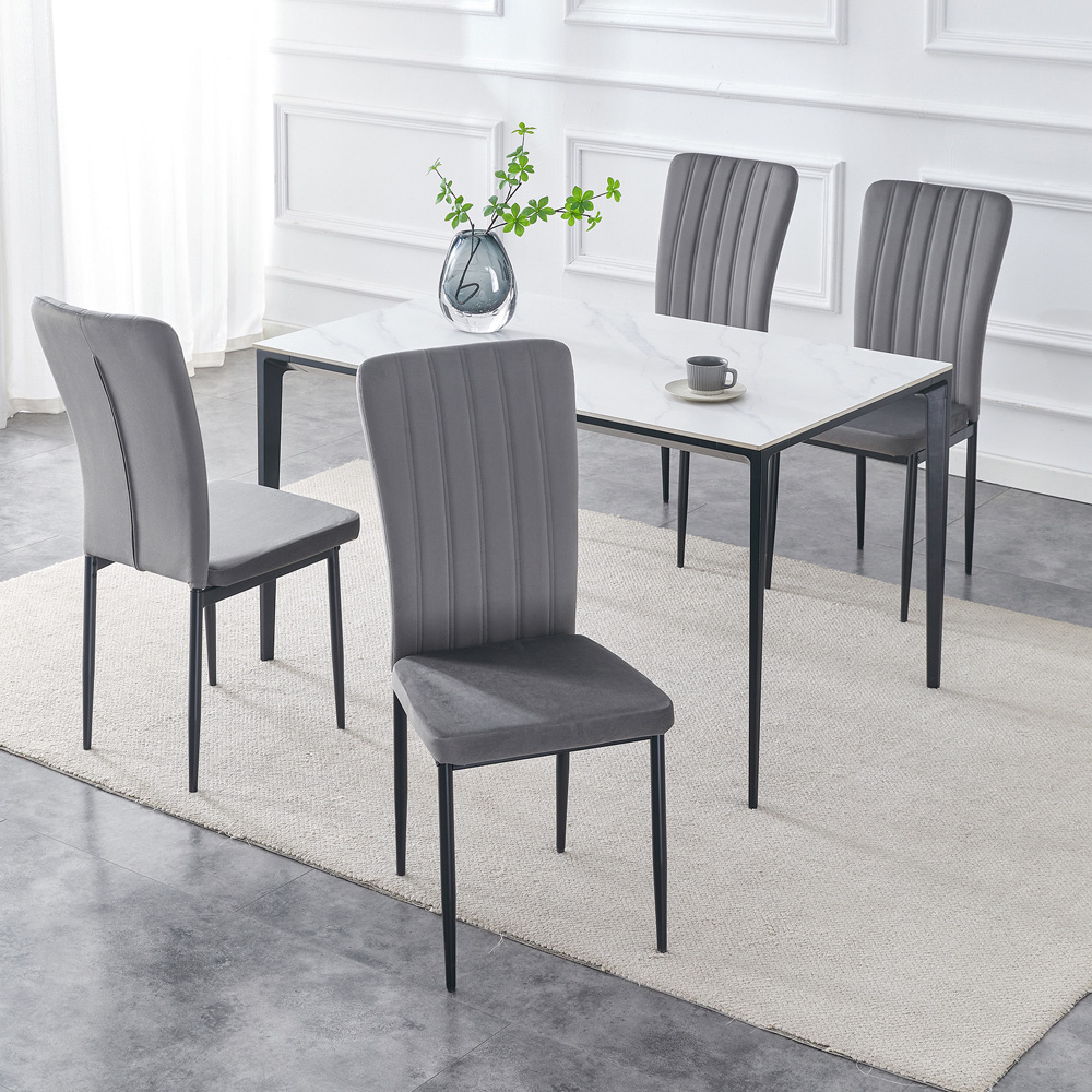 Elle Set of 4 Dark Grey Velvet Effect Plush Padded Upholstered Dining Chair Image 7