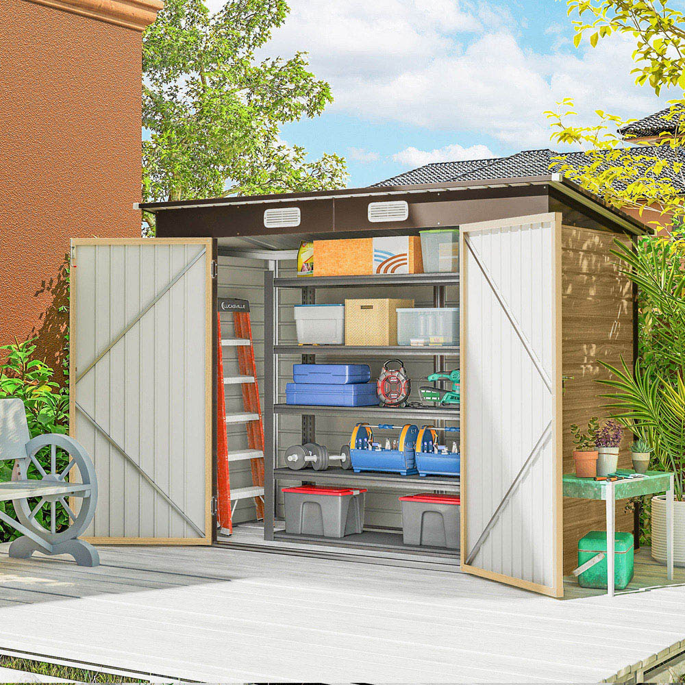 Outsunny 7.9 x 3.7ft Oak Galvanised Steel Garden Storage Shed Image 2
