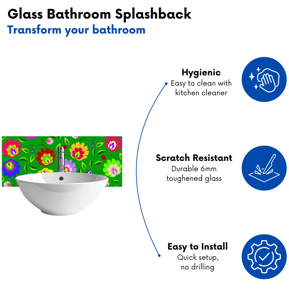 Warren Reed Designer Polish Folk Floral Glass Bathroom Splashback 25 x 60cm Image 4