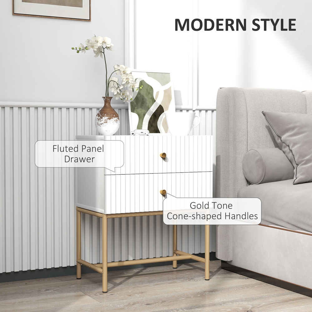 Portland 2 Drawer White Modern Bedside Table Image 4
