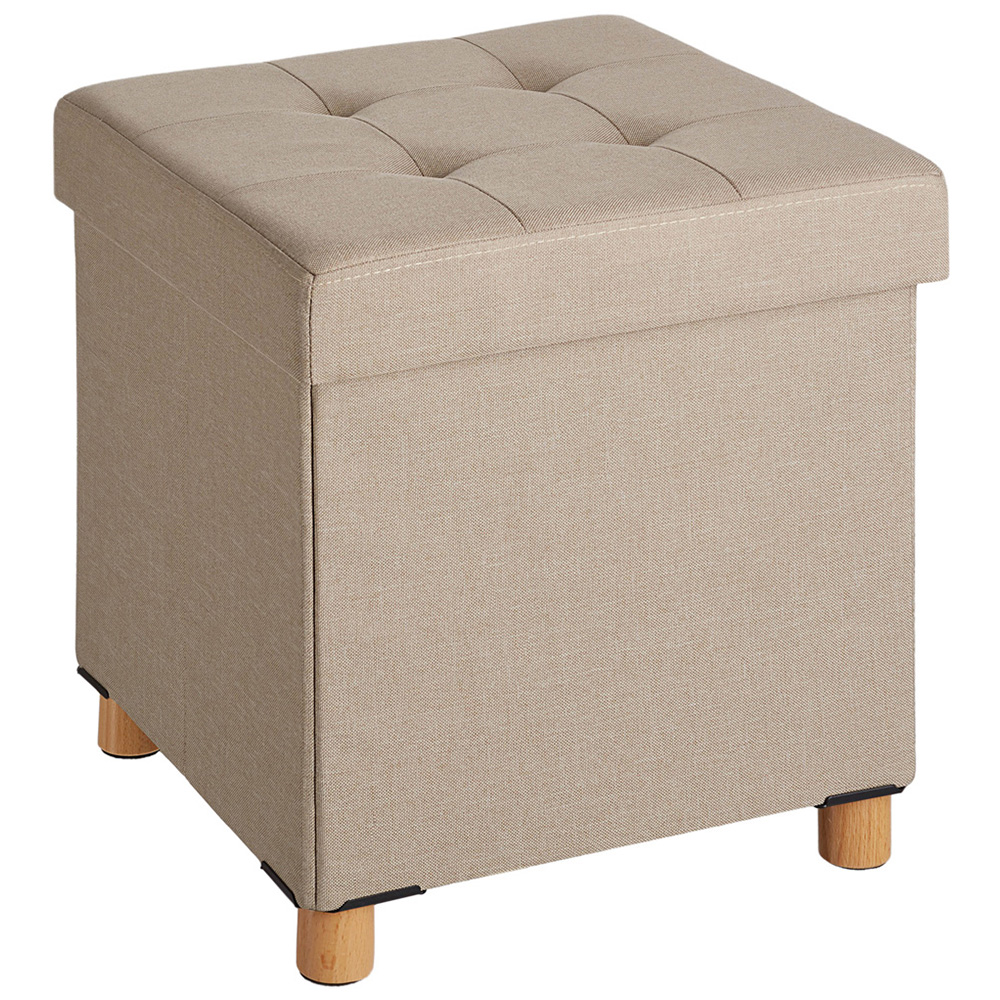 tectake Alea Sand Linen Look Padded Foldable Stool with Storage Image 3