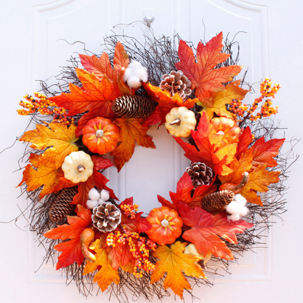 Living and Home LED Wreath with Maple Leaves Pumpkins Berries and Pinecones 55cm Image 3