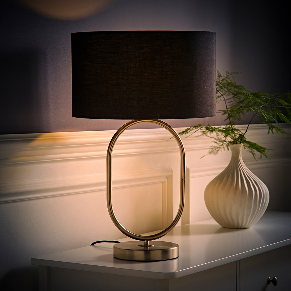 ValueLights Antonia Black Fabric Drum Lamp Shade Brushed Chrome Oval LED Table Lamp Image 6