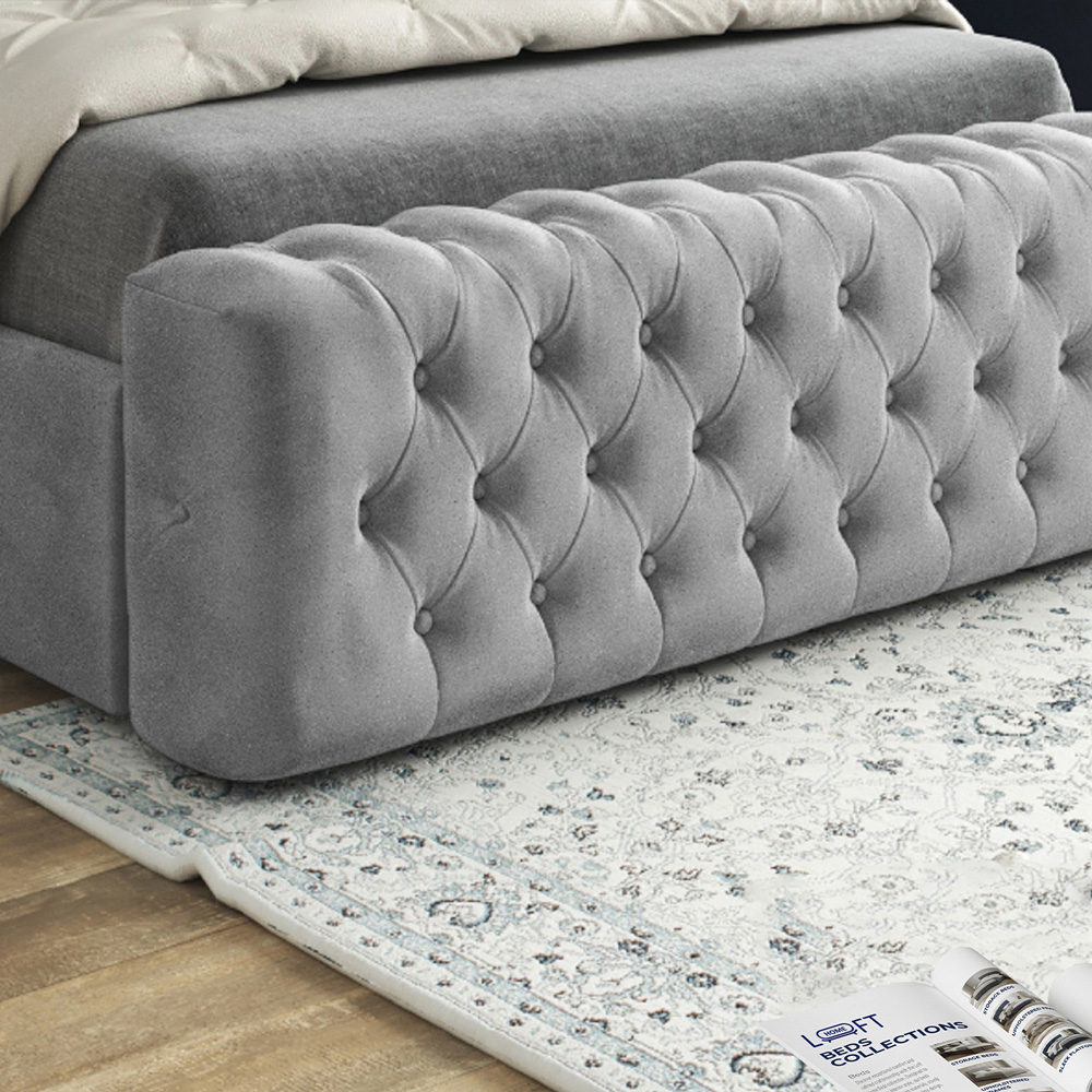 Marino Grey Double Velvet Upholstered Bed Frame with Mirrored Headboard Image 4