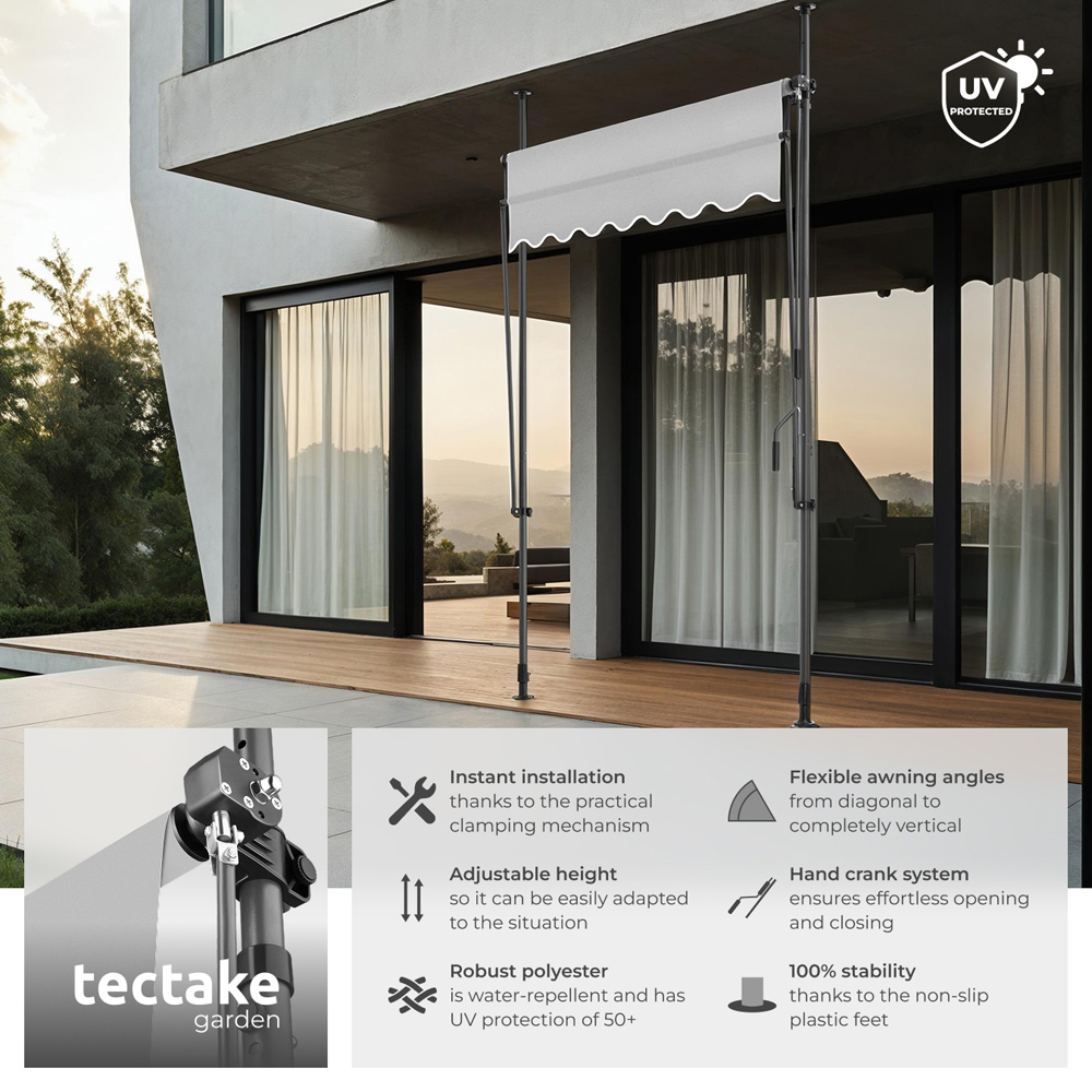 tectake Light Grey Retractable Awning 1.5 x 1.8m Image 6