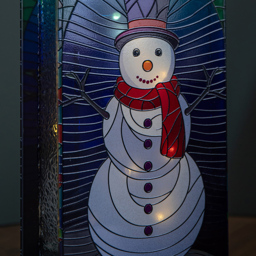 Samuel Alexander Warm White LED Double Sided Stained Glass Light Up Snowman Decoration Image 5