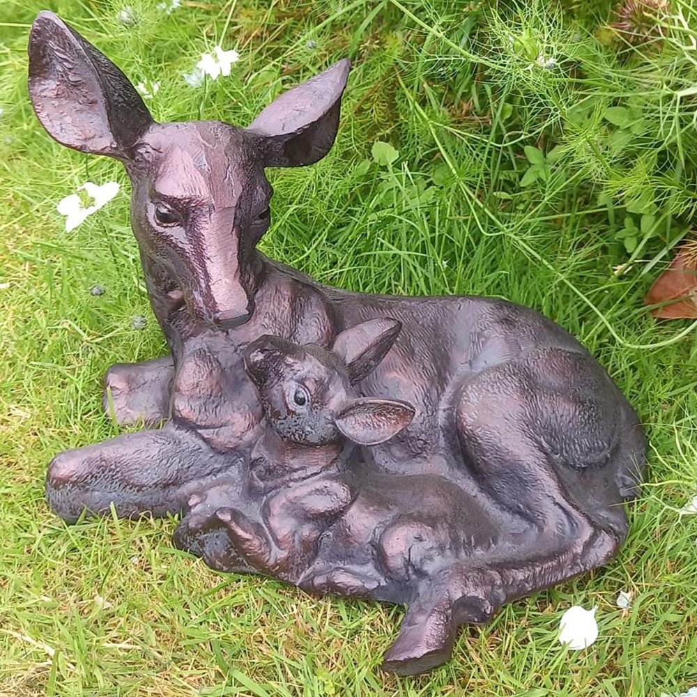 Inspirational Gifting Doe and Baby Fawn Cast Aluminium Garden Ornament Set Image 2