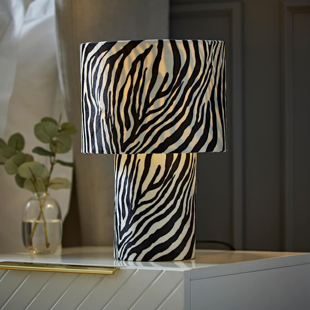 ValueLights Nessa Zebra Pattern Velvet Table Lamp and Bulb Image 6
