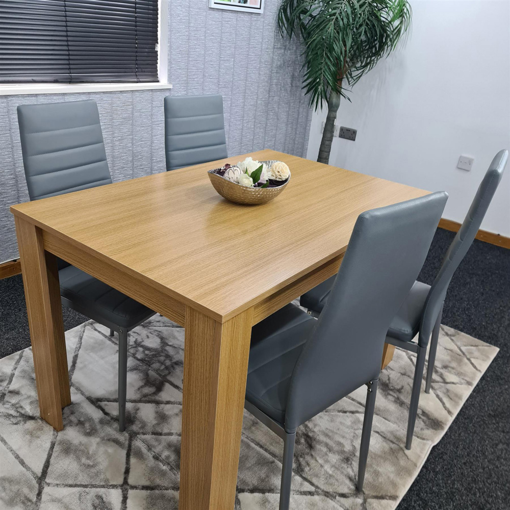 Portland 4 Seater Square Leather Dining Table Set Oak Effect and Grey Image 5