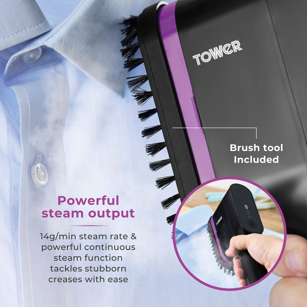 Tower Lilac and Black Digital Handheld Garment Steamer Image 5
