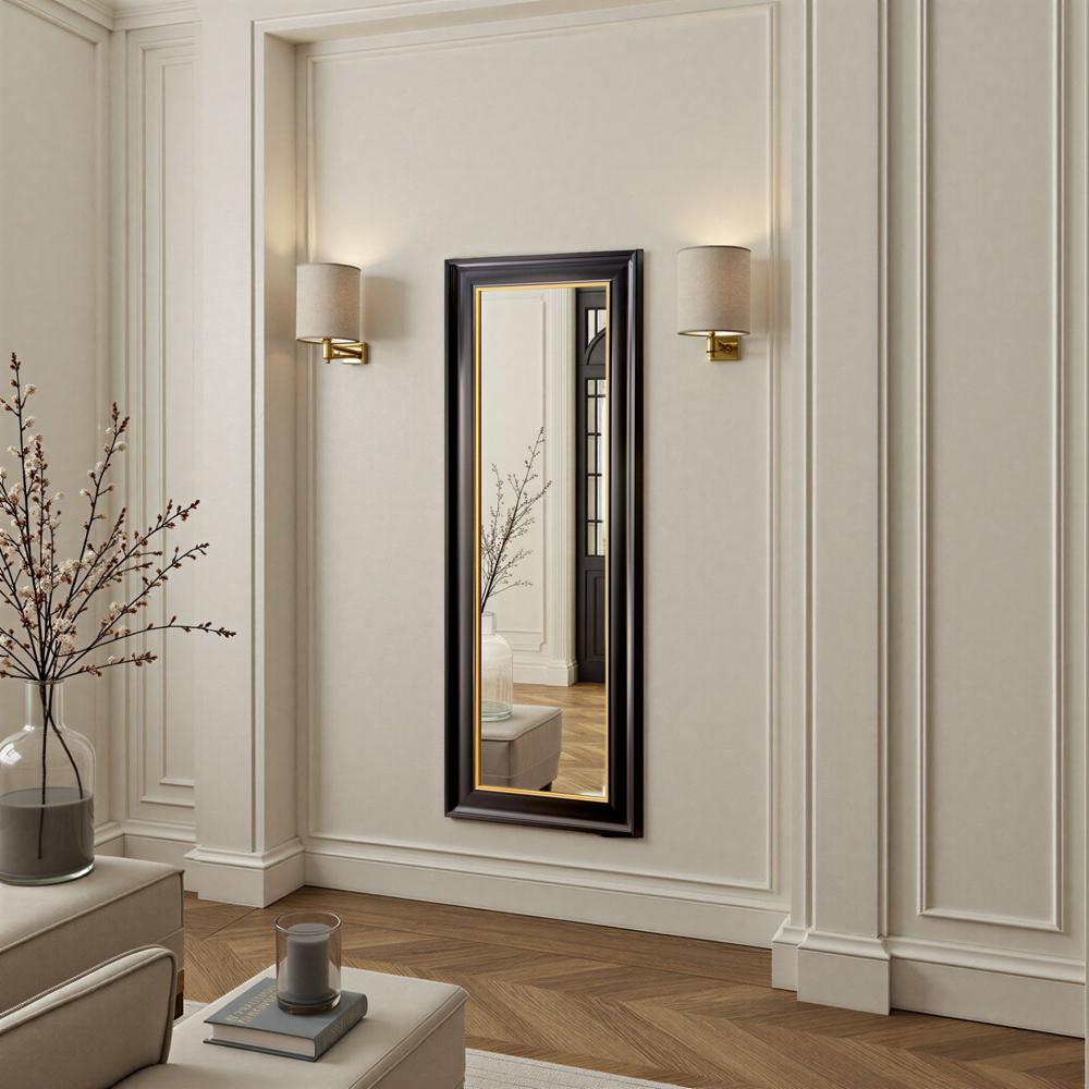Yearn Georgian Black and Gold Bevelled Tall Wall Mirror 136 x 59.5cm Image 3