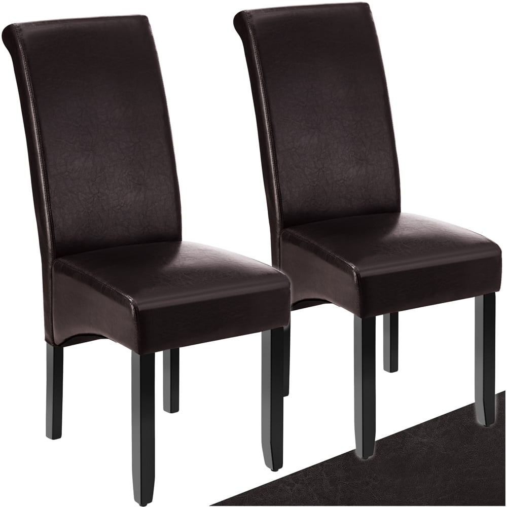 tectake Set of 2 Brown Faux Leather High Backrest Dining Chair Image 2