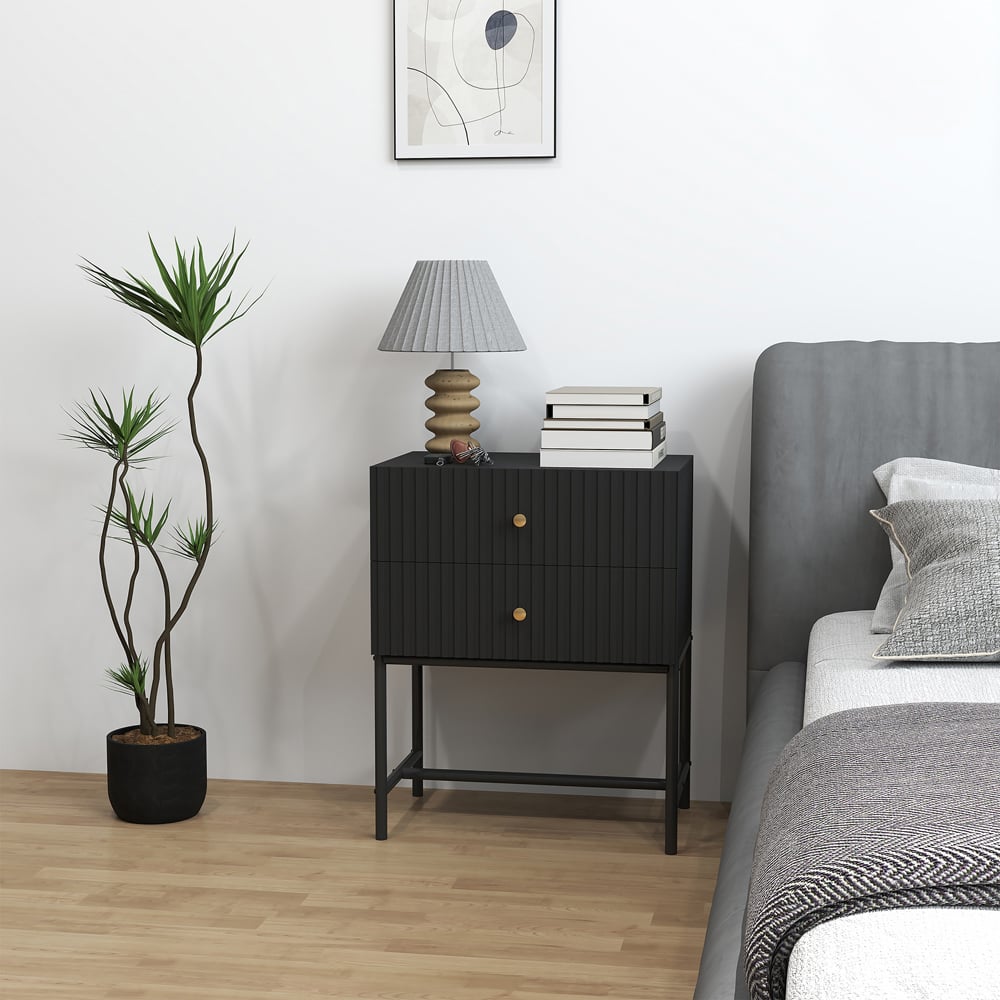Portland 2 Drawer Black Modern Bedside Table Image 3