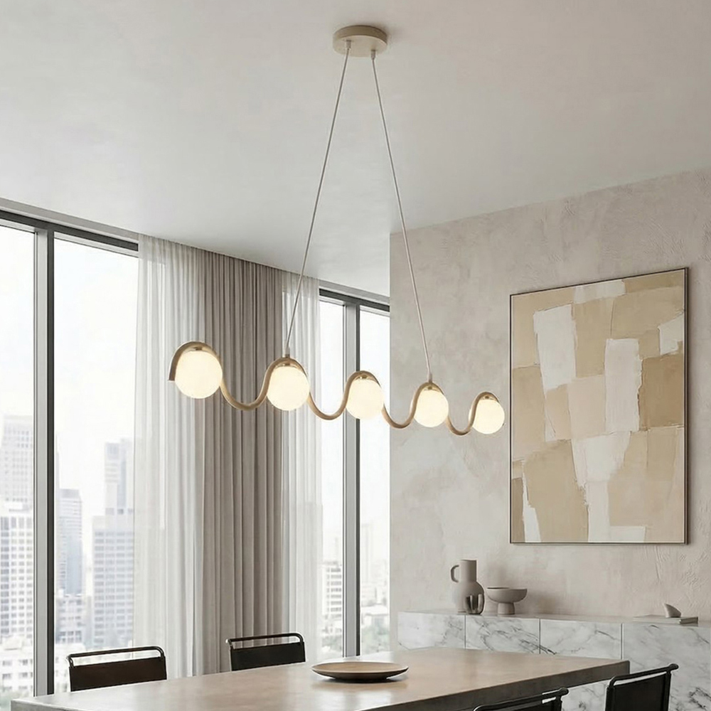 Emibig Sinus 5 Light Beige Linear Design G9 Ceiling Pendant Light Image 2