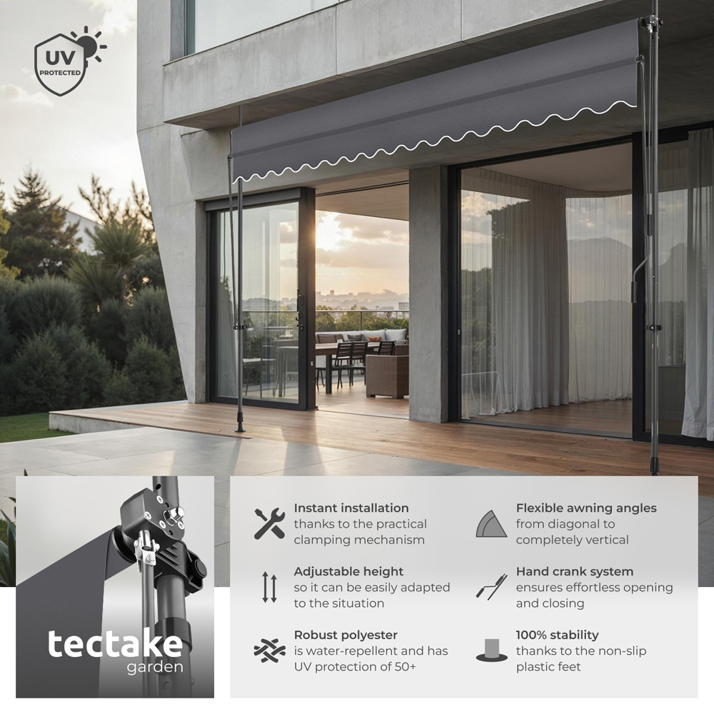 tectake Black and Grey Retractable Awning 4 x 1.8m Image 6