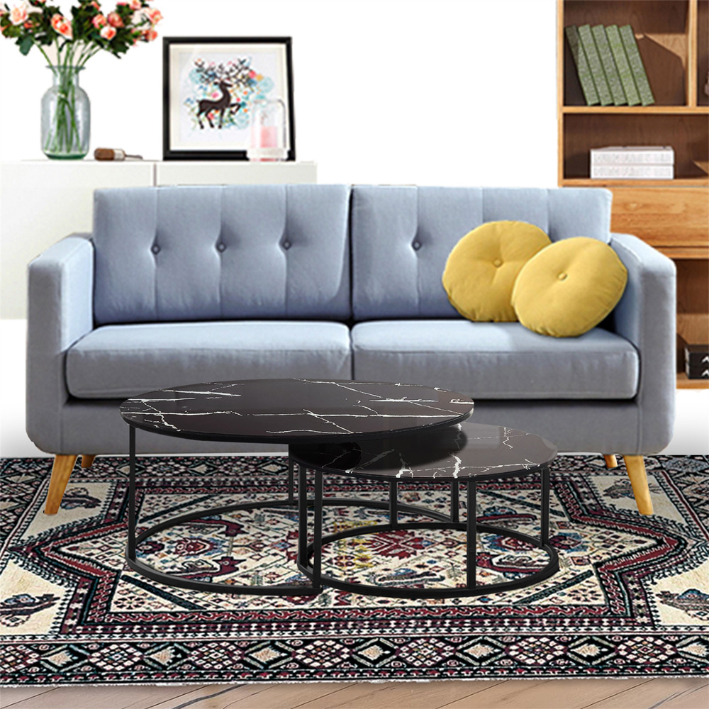 Kosy Koala Marble Glass Round Nest of Tables Set of 2 Image 3