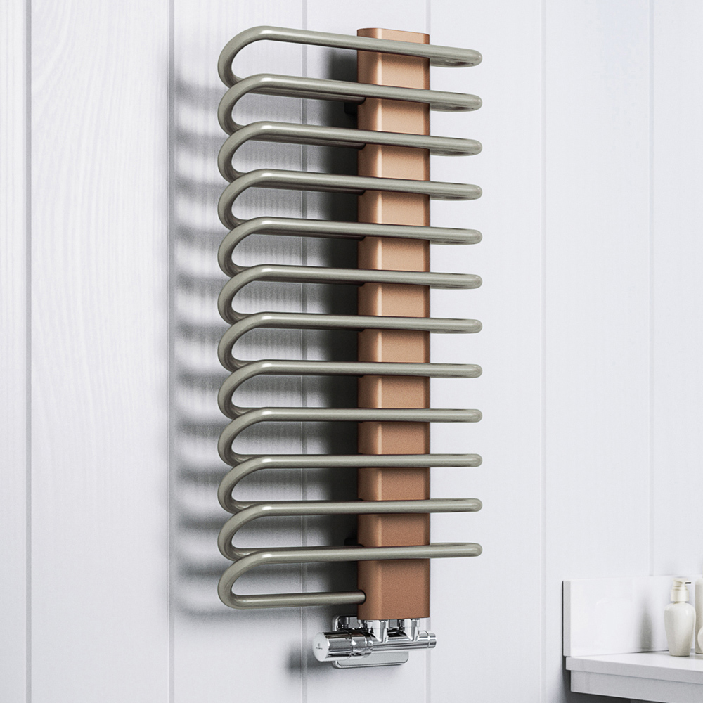 Terma Michelle 1245BTU Nickel Gloss and Copper Heated Towel Rail 780 x 400mm Image 2