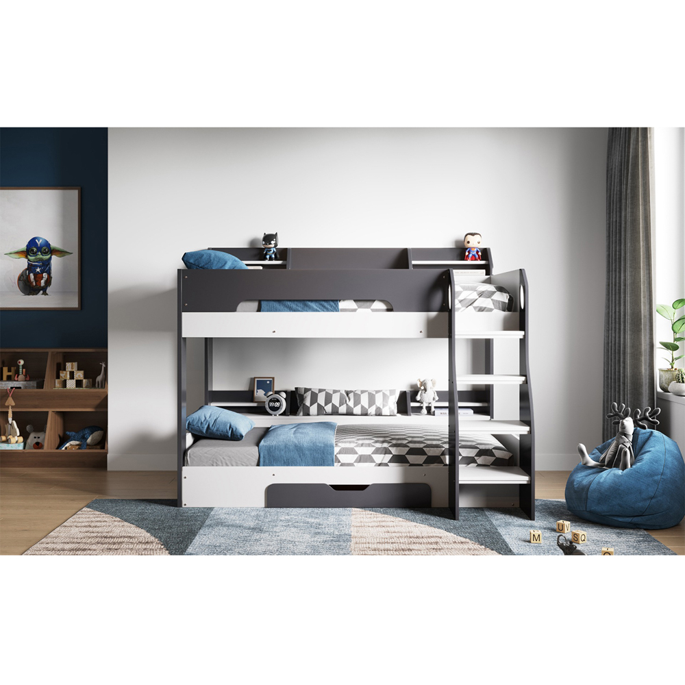 Flair Flick Grey Single Drawer Bunk Bed with Shelves | Homebase