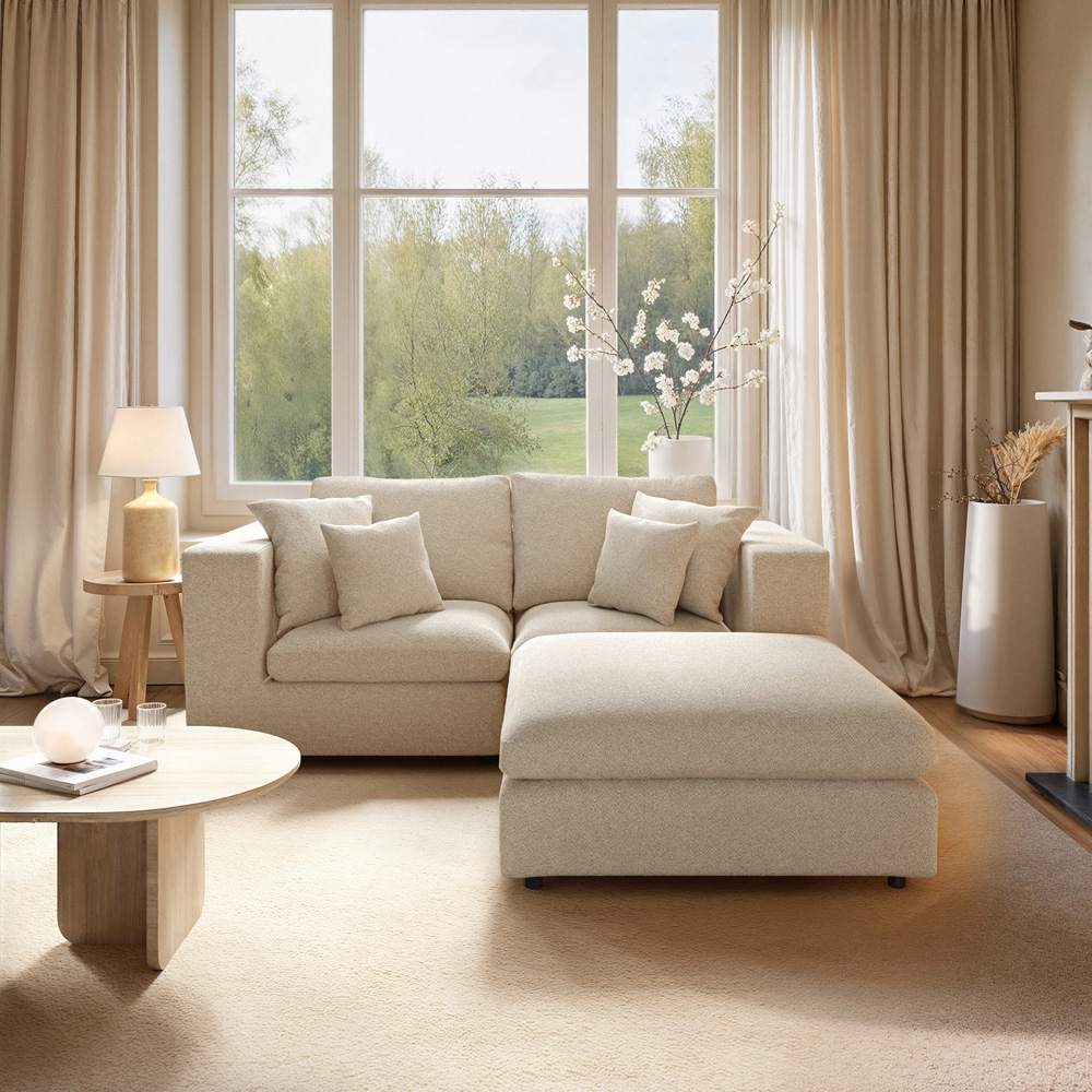 Solace+Co Asher 3 Seater Beige Boucle Sofa with Footstool Image 5