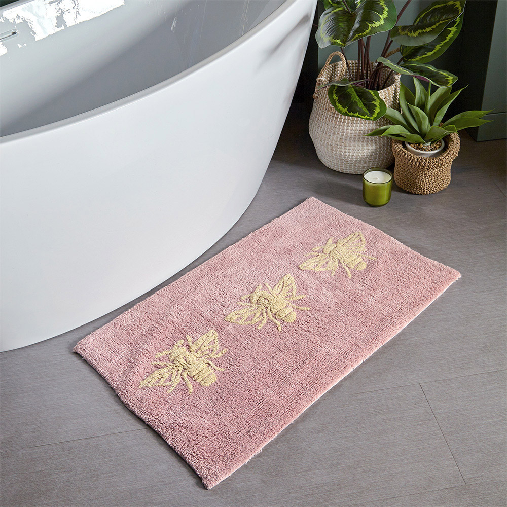 furn. Bee Deco Cotton Anti-Slip Blush Bath Mat Image 2