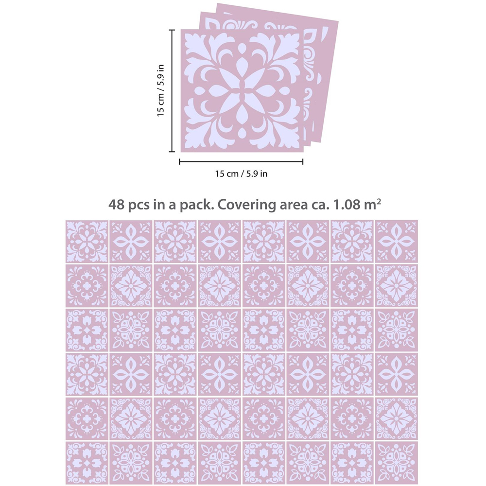 Walplus Sevilla Light Pink Spanish Wall Tile Sticker 15 x 15cm 48 Pack Image 7