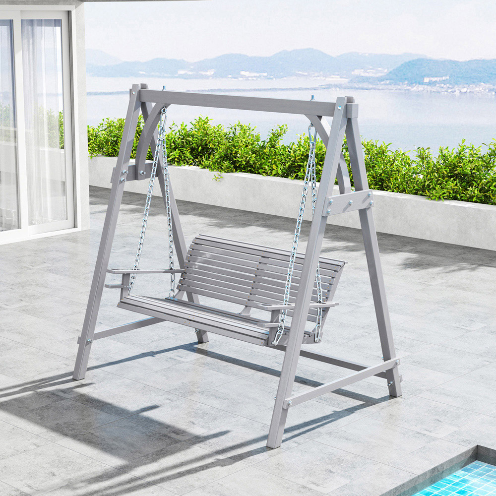 Outsunny 2 Seater Grey Wooden Garden Swing Chair Image 3