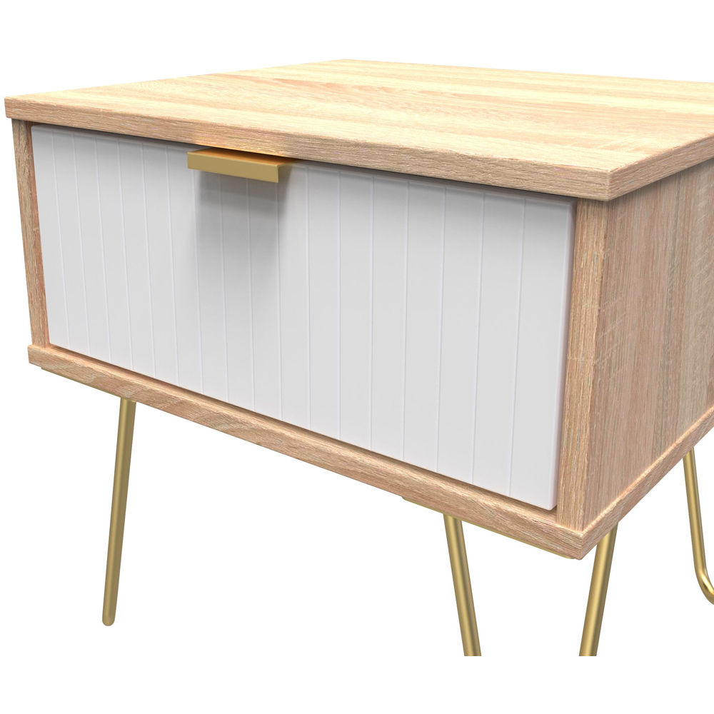 Crowndale Single Drawer White Matt and Bardolino Oak Bedside Table Image 5
