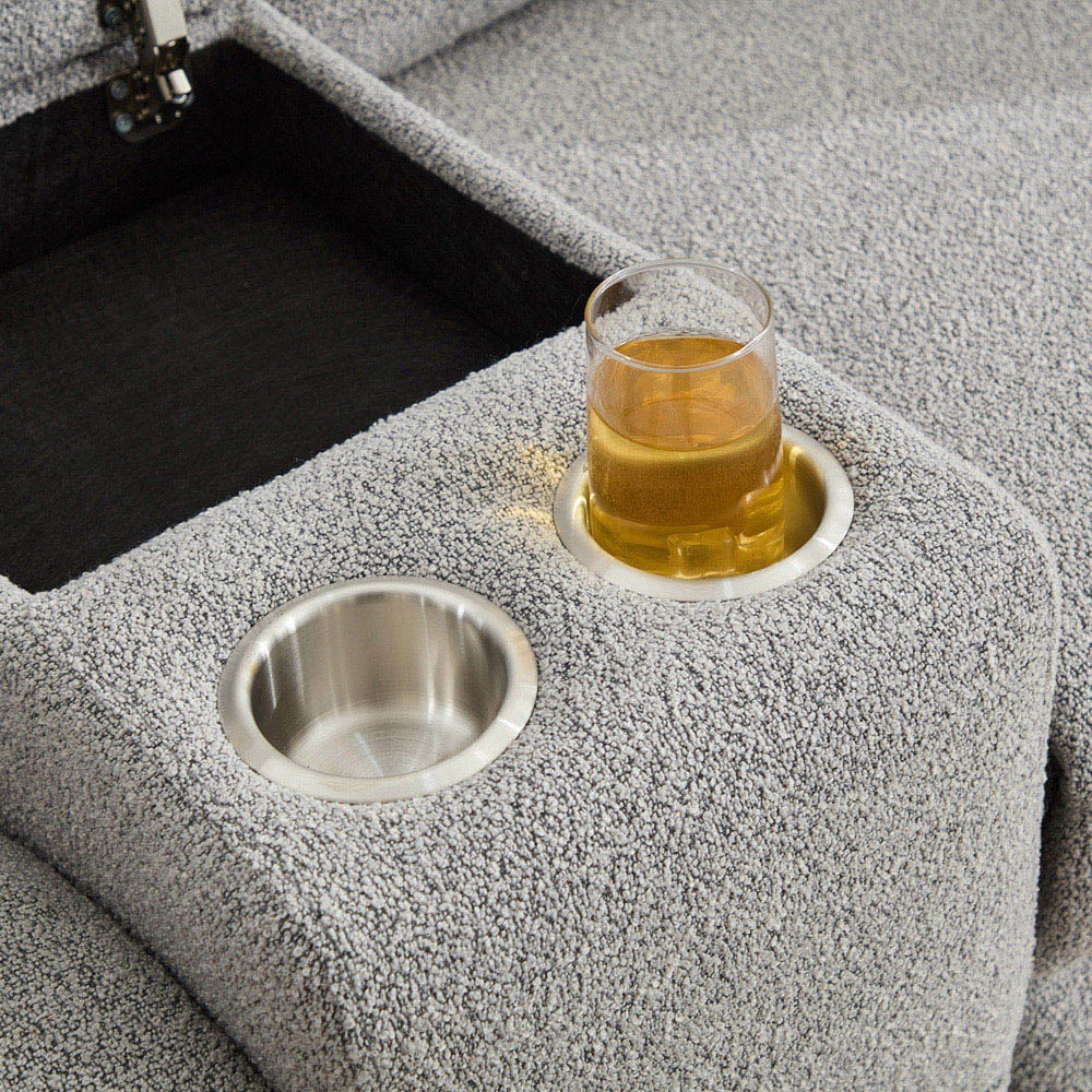 Artemis Home Powell 2 Seater Light Grey Boucle Rocker Manual Recliner Sofa with Centre Console Image 4