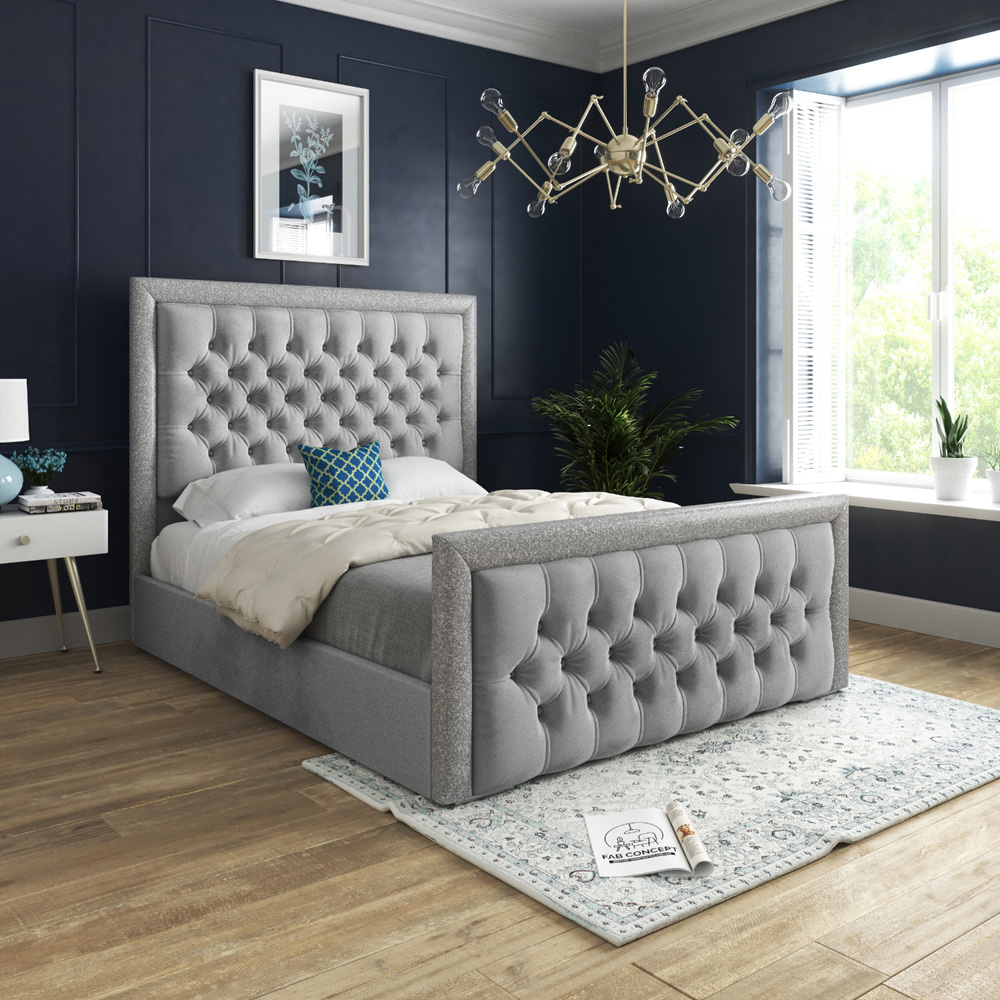 Venice Small Double Grey Soft Velvet Upholstered Bed Frame with Glitter Border Headboard Image 5