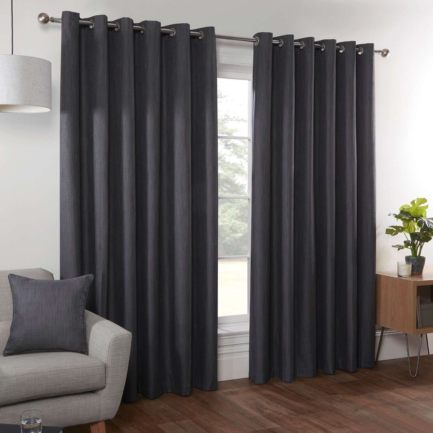 Divante Hoxton Charcoal Blackout Eyelet Curtain 229 x 168cm Image 2