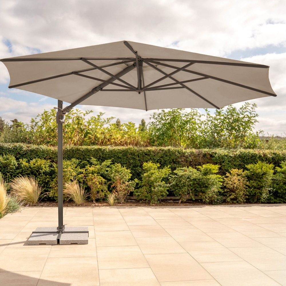 Kettler Luna Grey and Stone Round Side Tilt Cantilever Parasol with Granite Base and Night Cover 3m Image 2