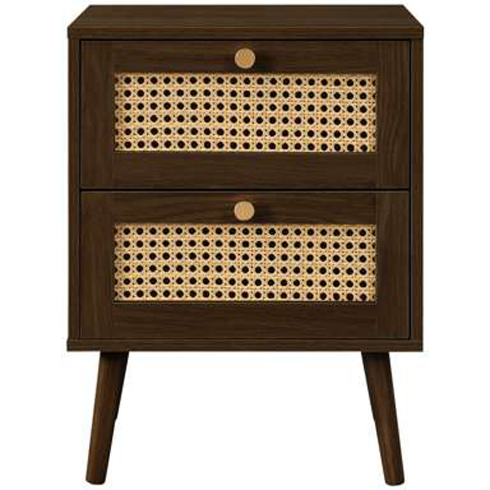 Birlea Croxley Walnut 2 Drawer Rattan Bedside Table Set of 4 Image 3
