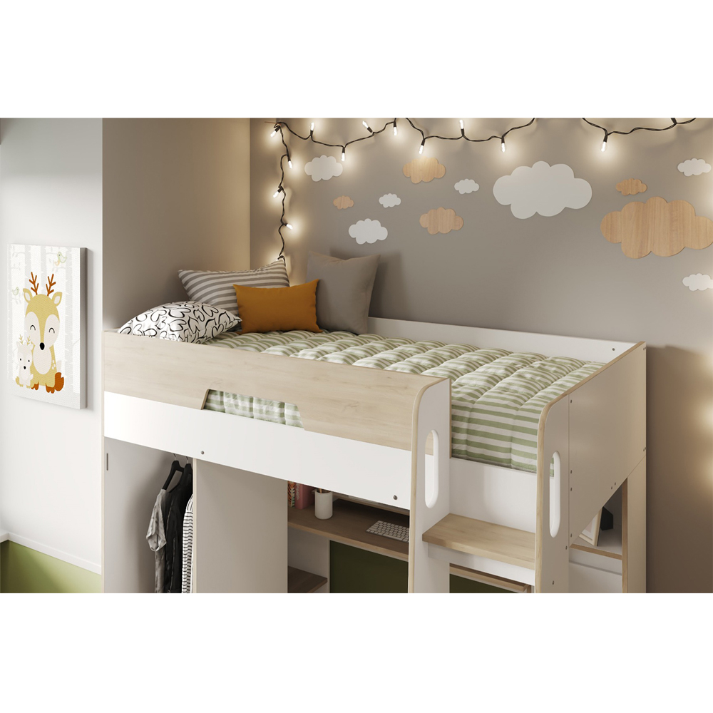 Flair Coco White and Oak High Sleeper Workstation with Wardrobe Image 2