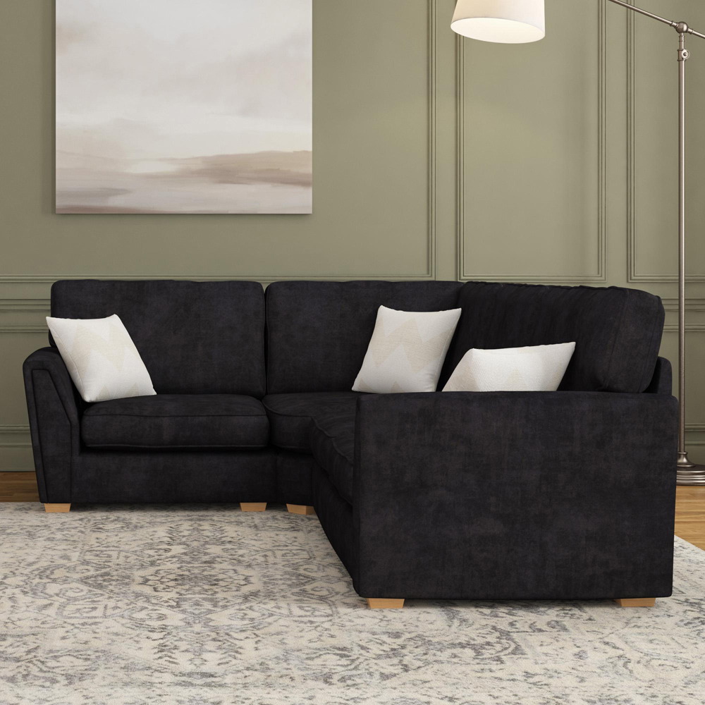 Wendleberry 3 Seater Ebony Plush Velvet Fixed Back Left Hand Corner Sofa Image 5