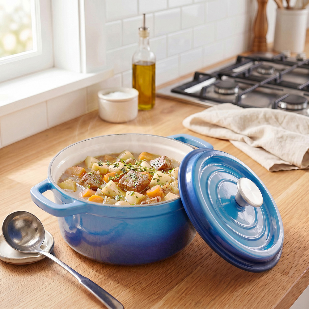 Living and Home Gradient Blue Enamelled Cast Iron Dutch Oven Pot 4L Image 7