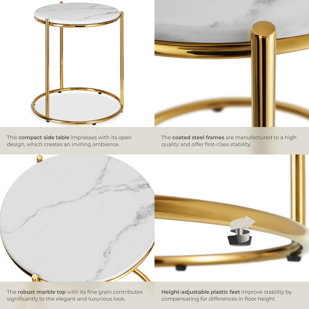 tectake Side Table Ellsa White and Gold Marble Top Side Table Image 4