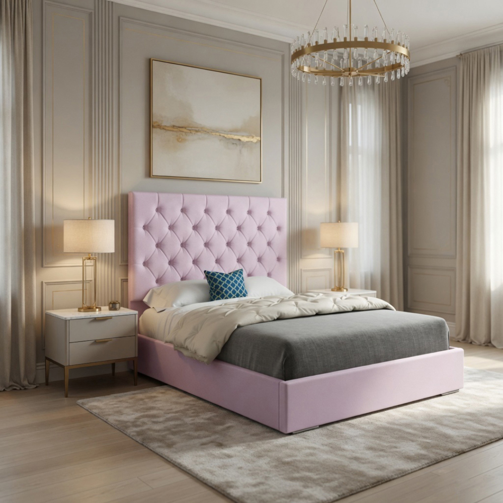 Alma Pink Super King Size Velvet Upholstered Bed Frame with Chesterfield Headboard Image 5