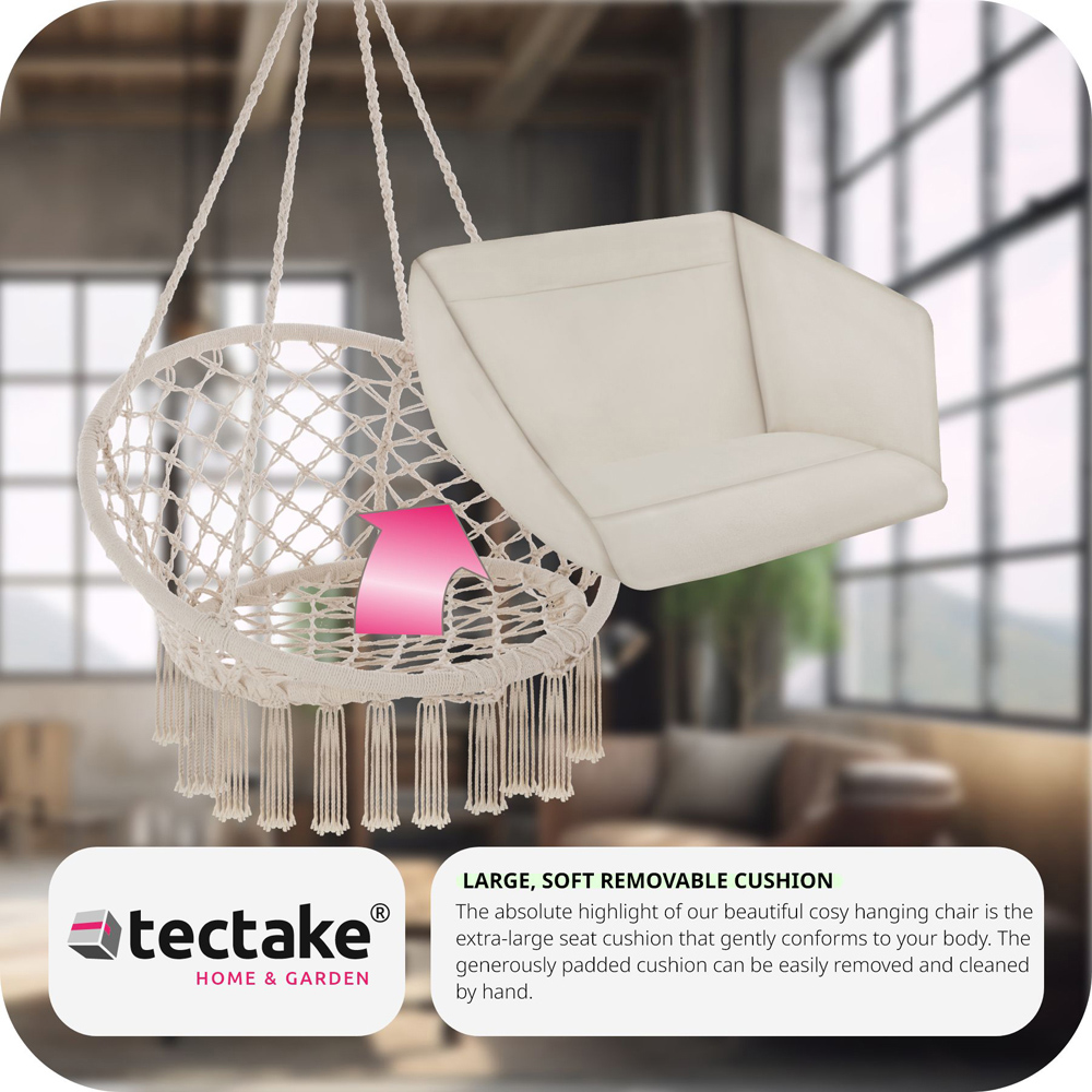 tectake Grazia Beige Swing Chair with Seat and Back Cushion Image 7
