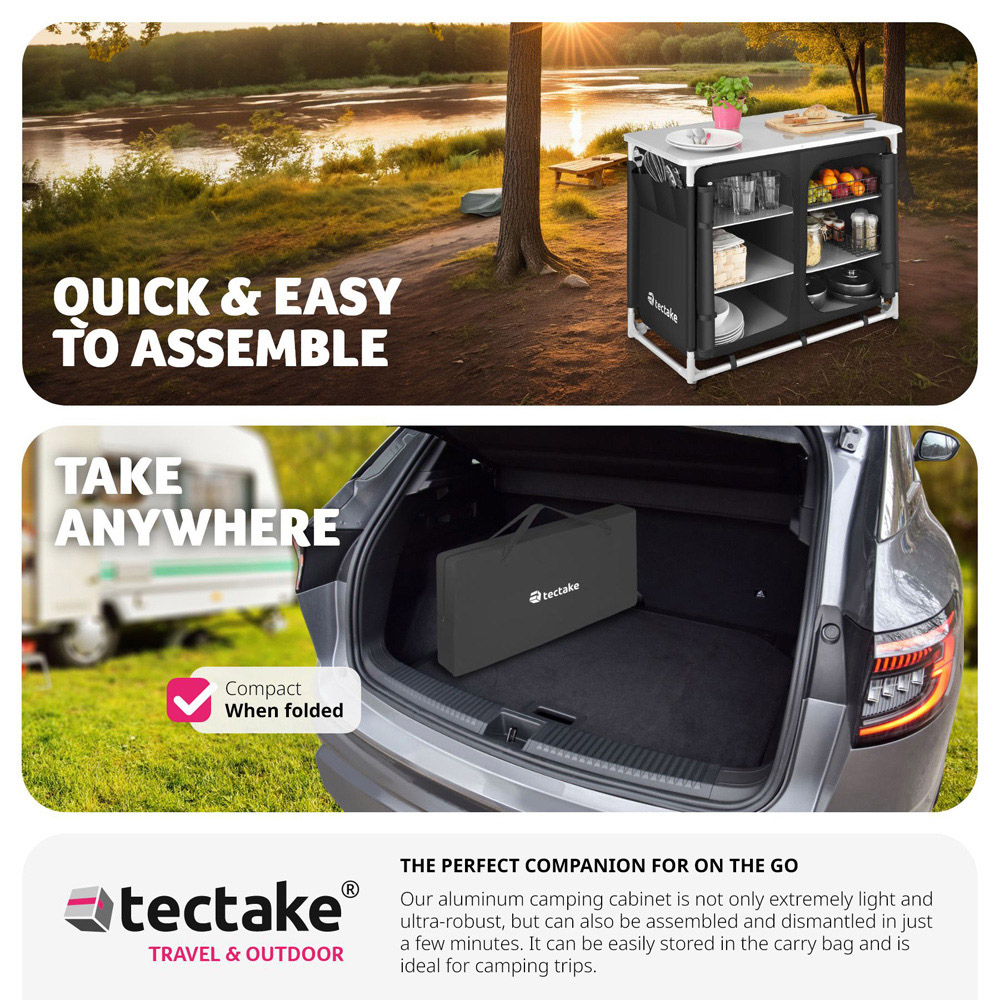 tectake 6 Compartments Black Foldable Camping Kitchen Image 7