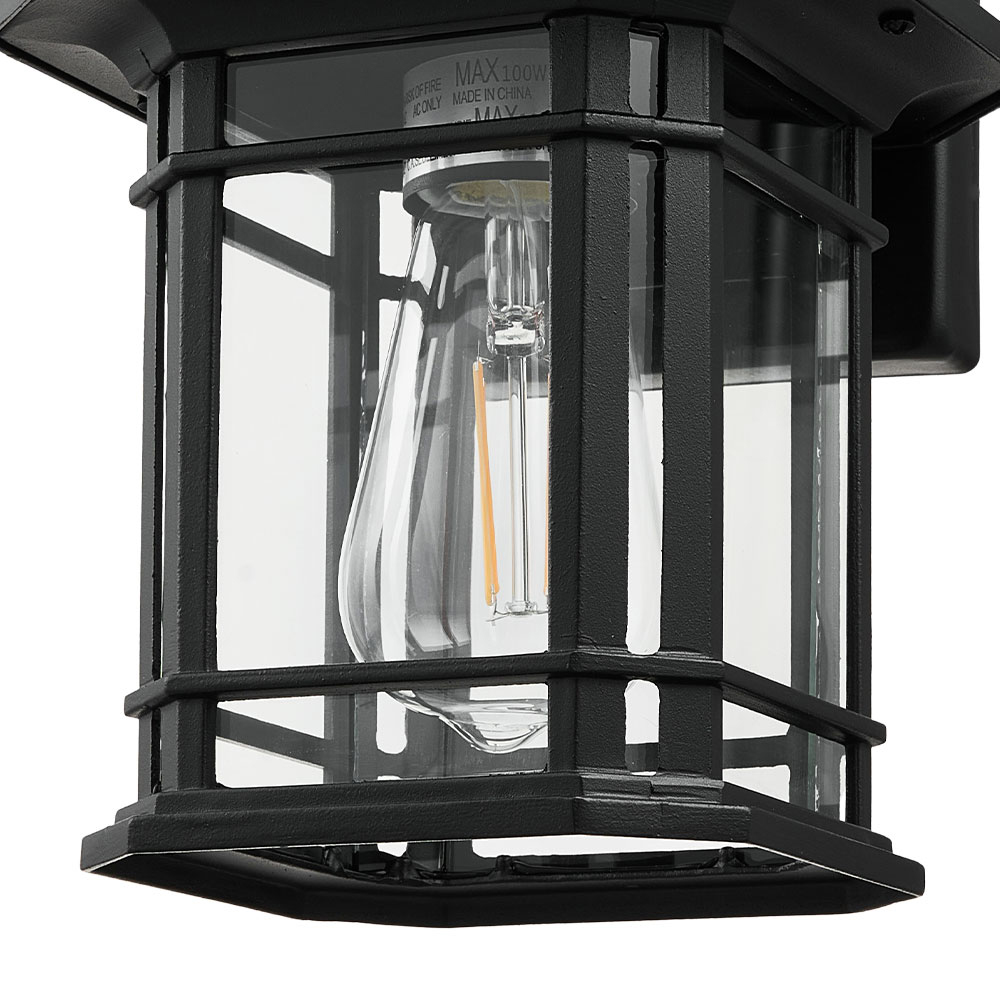 Living and Home Black Aluminium Waterproof Motion Sensor Outdoor Wall Light with Glass Shade Image 5